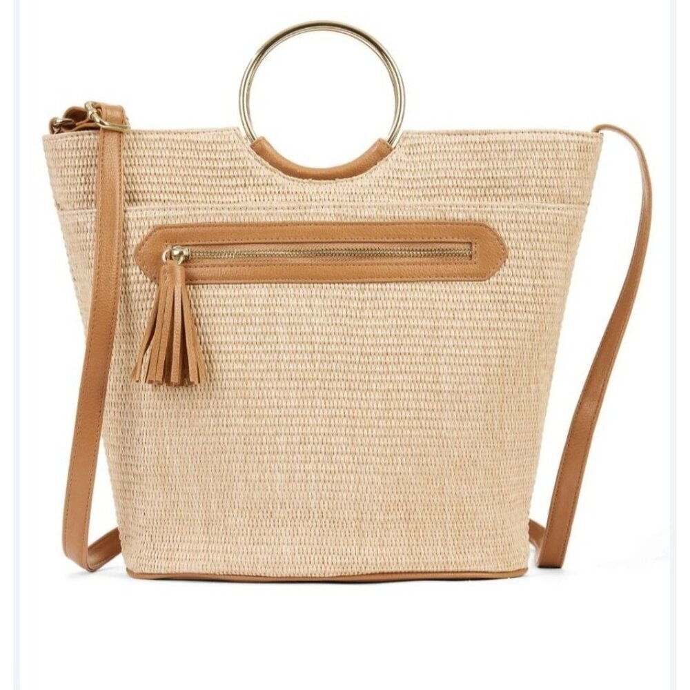 Time And Tru Isla Top handle Bag Crossbody Beige Natural Color Woven